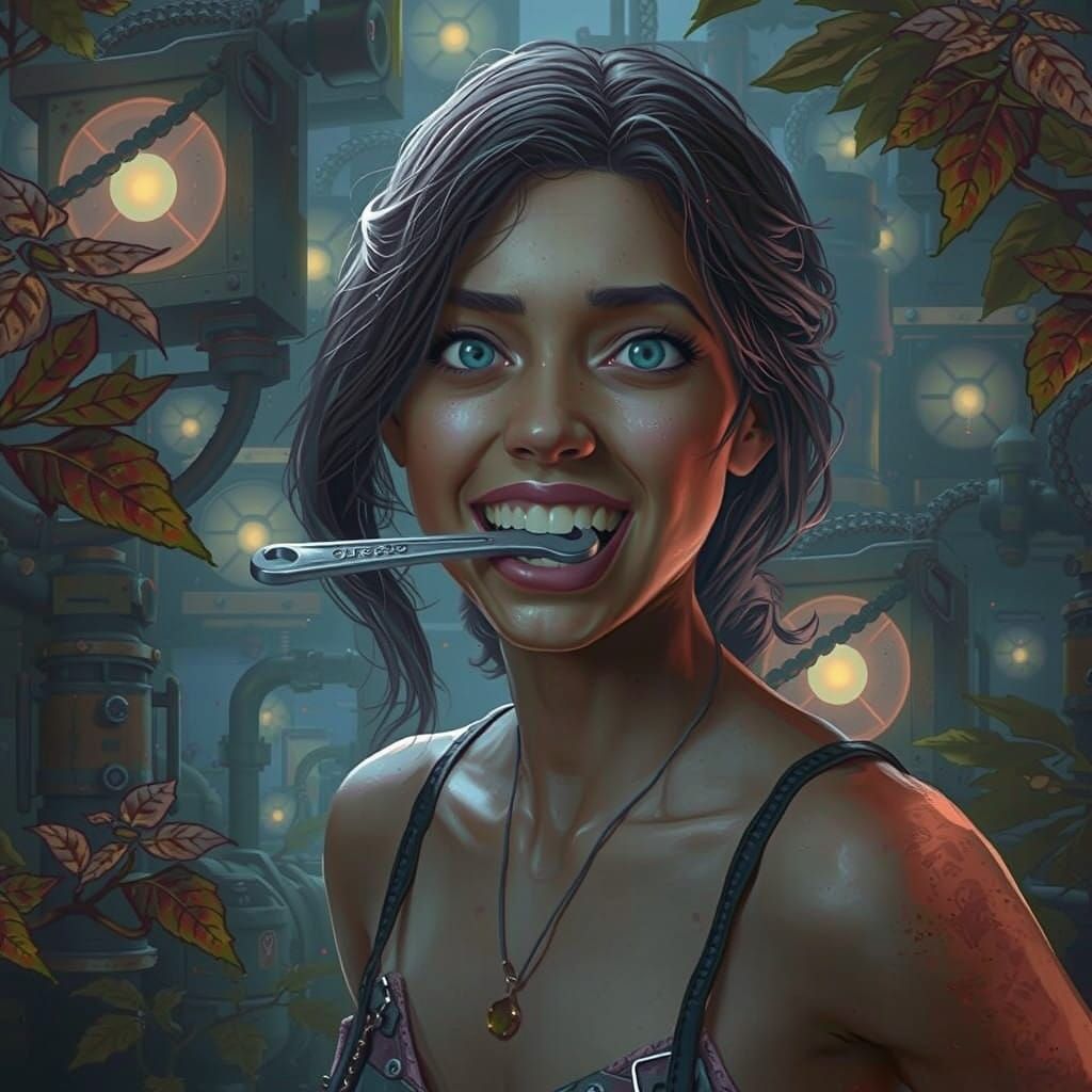 Struggling Figure in Industrial Fantasy