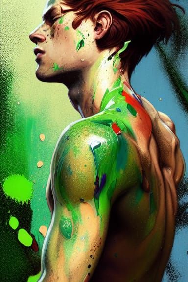 Colorful Dripping Paint Portrait in Digital Art Style