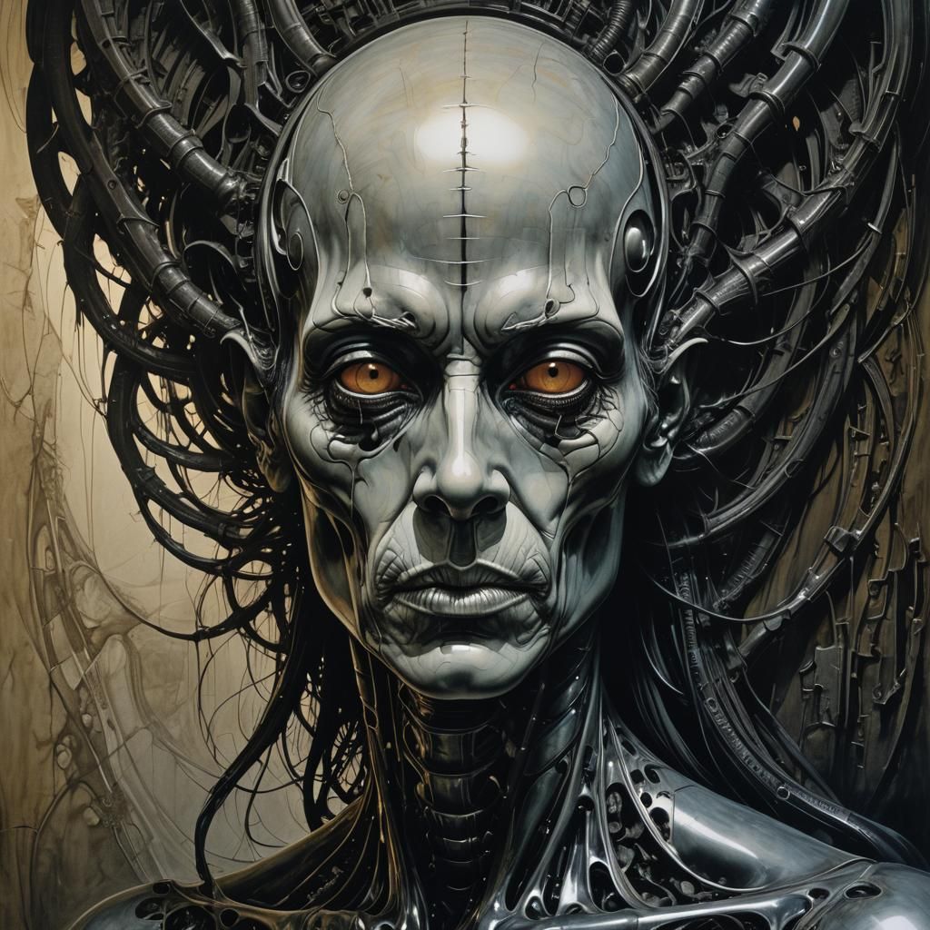 Dark Surreal Hyperrealism Portrait in Sci-Fi Style