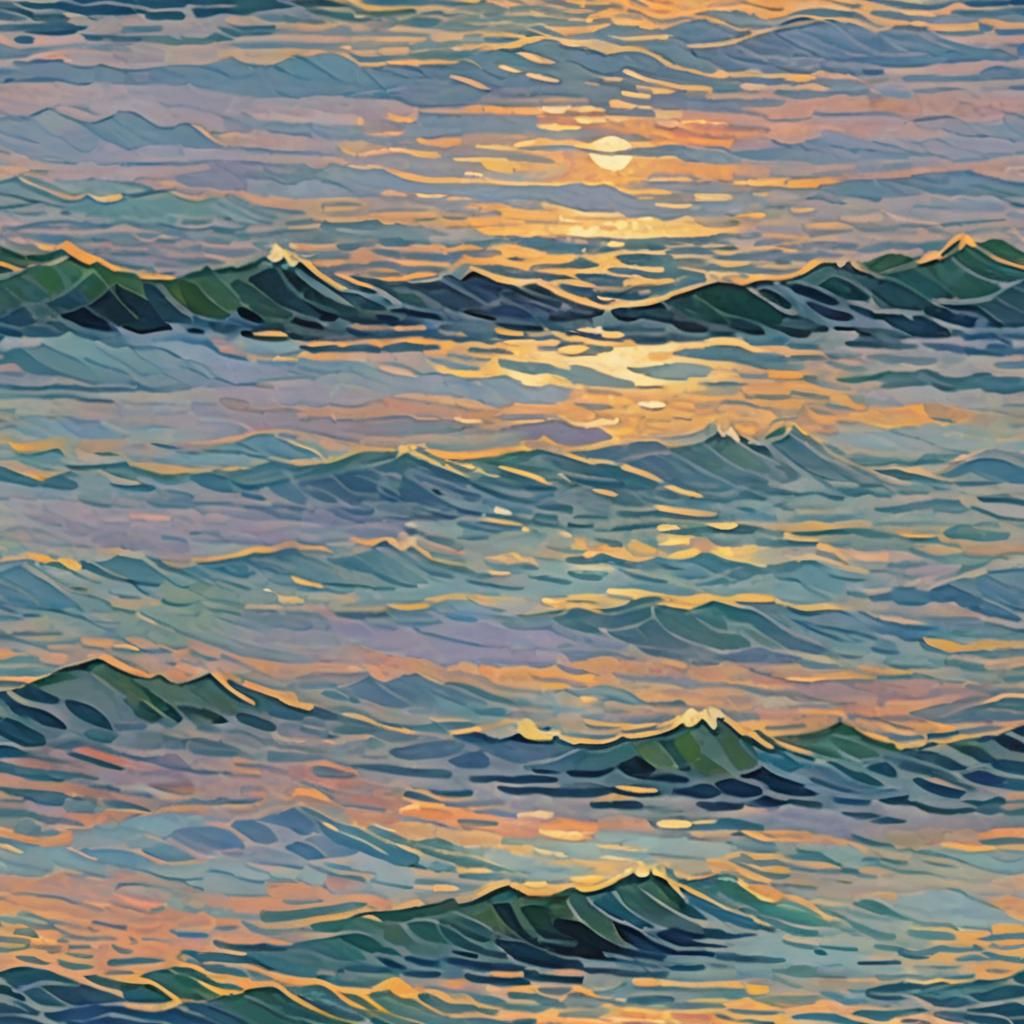 Geometric Waves in Selaron Bay: Post-Impressionist Panorama