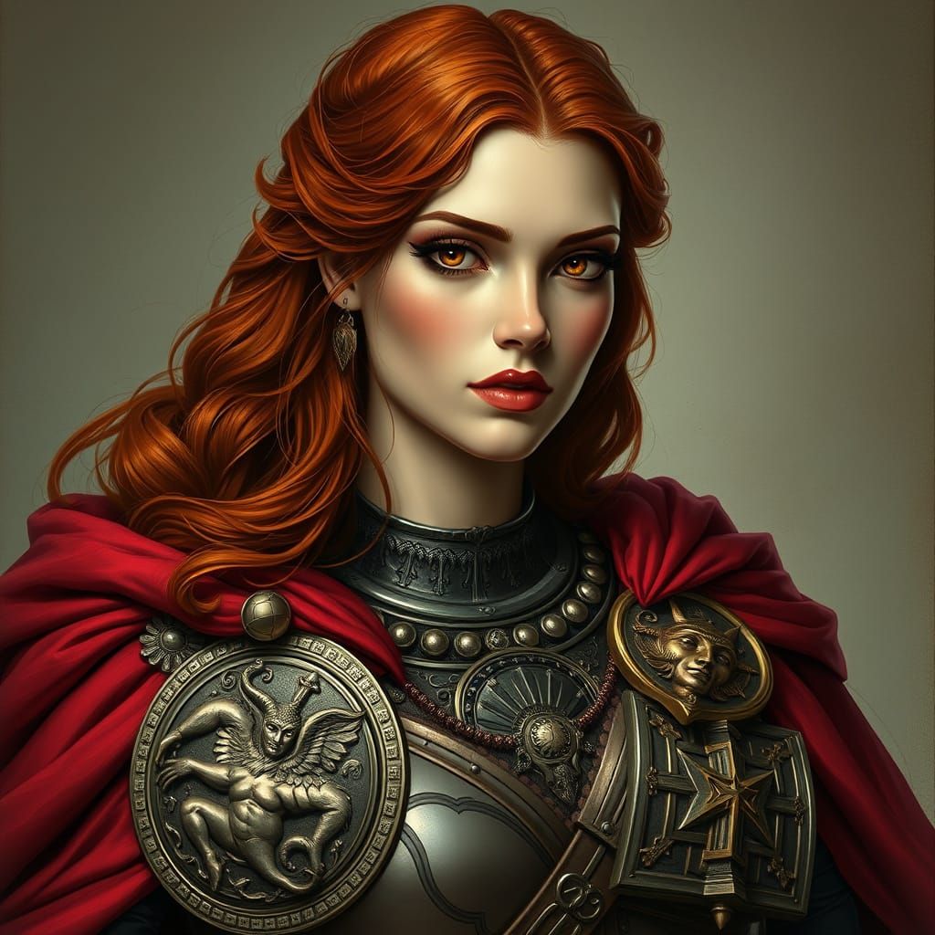 Hyper Realistic Portrait of a Red-Haired Warrior Woman in El...