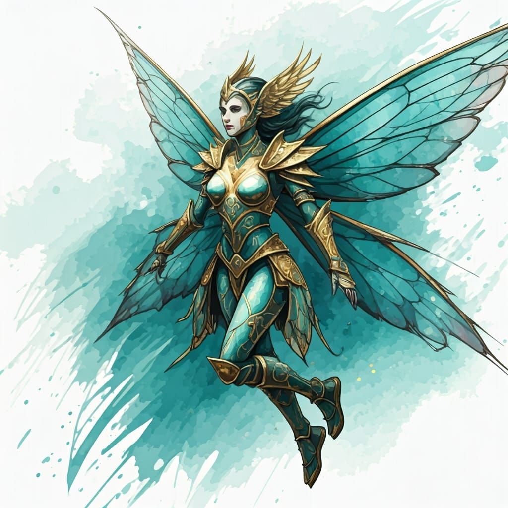 Turquoise Fairy Warrior with Fibonacci Wings