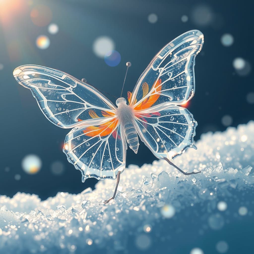 Icy Butterfly: A Crystalline Vision in Winter Light