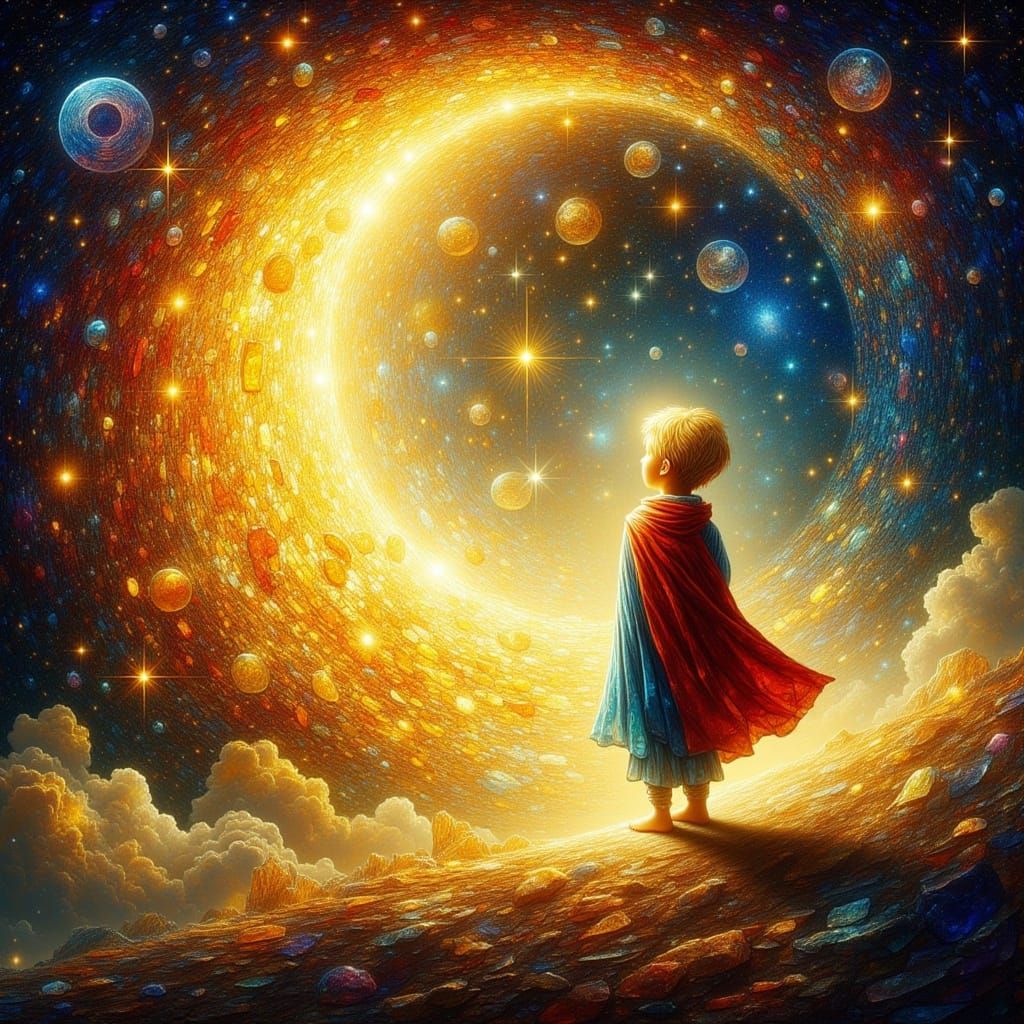 Golden Light Figure in Cosmic Stained-Glass Eclipse