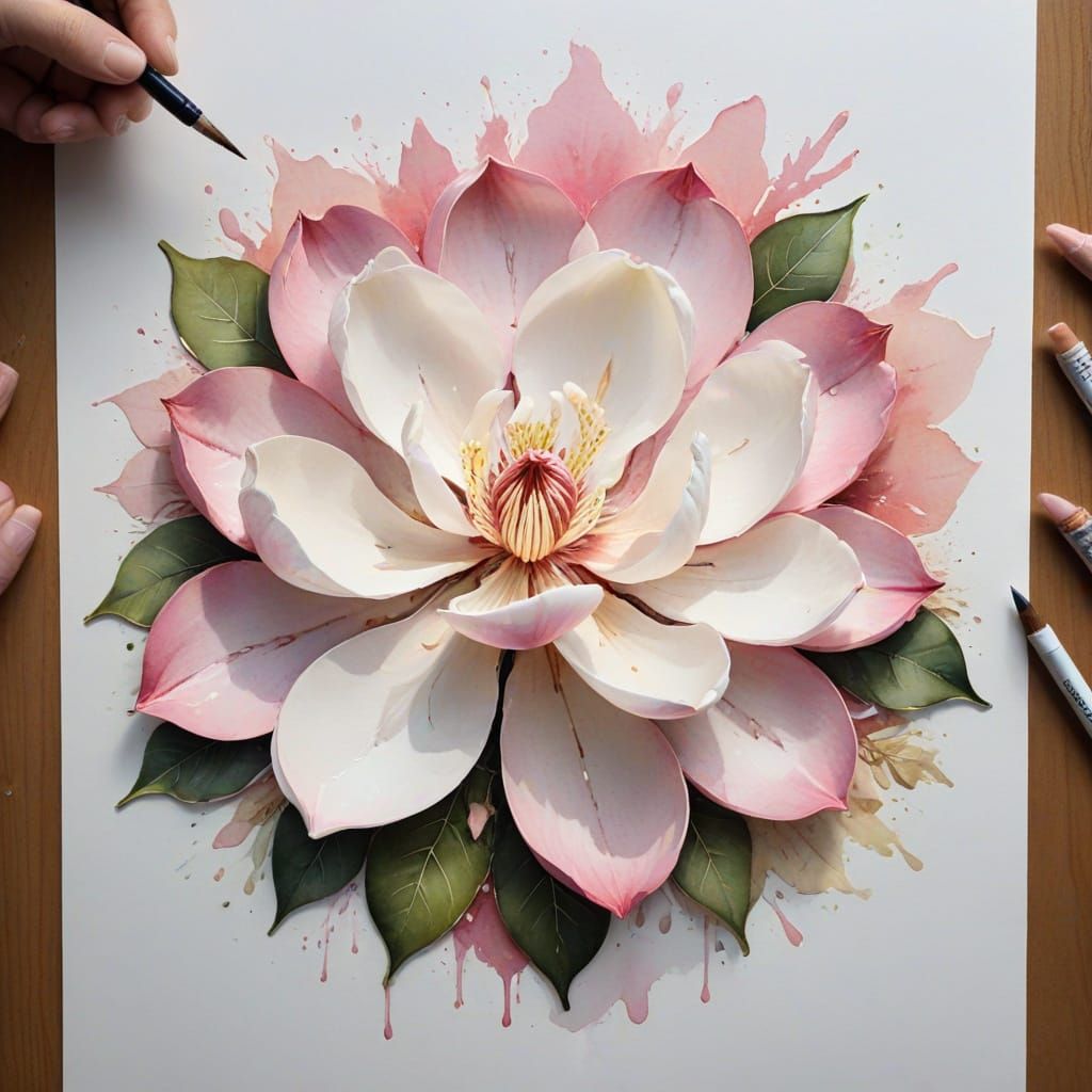 Delicate Watercolor Masterpiece of a Magnolia Flower