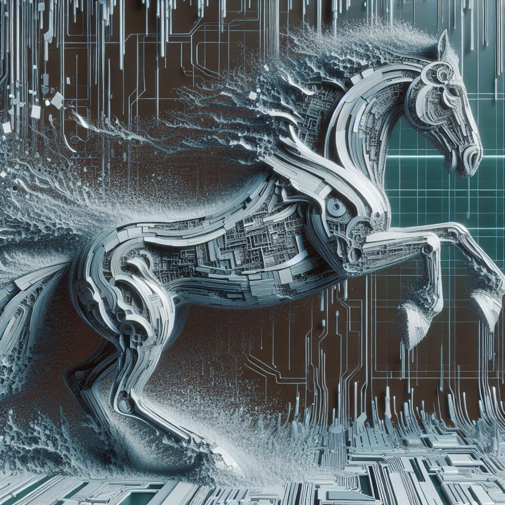 Surreal Rearing Horse Sculpture in Futuristic Sci-Fi Style