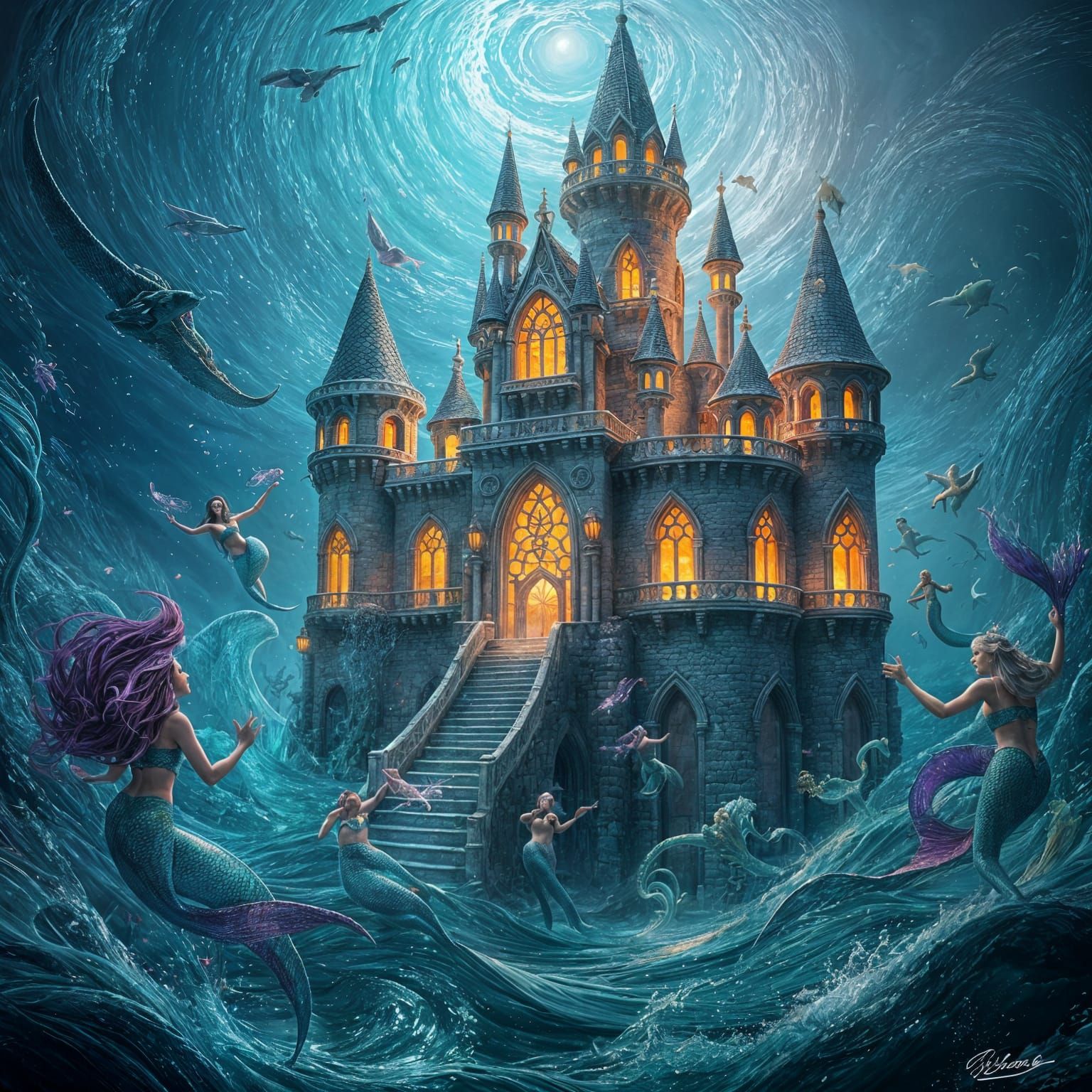 Enchanting Mermaid Castle with Dancing Mermaids