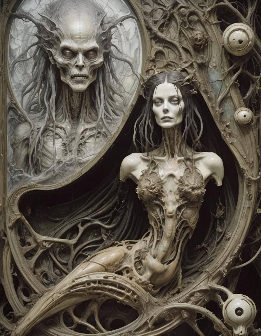 Surreal Nightmare Vision in Art Nouveau Frame