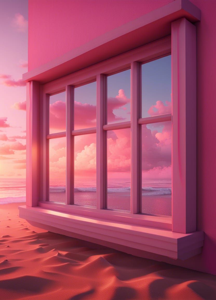 Beach View Through Window at Sunset