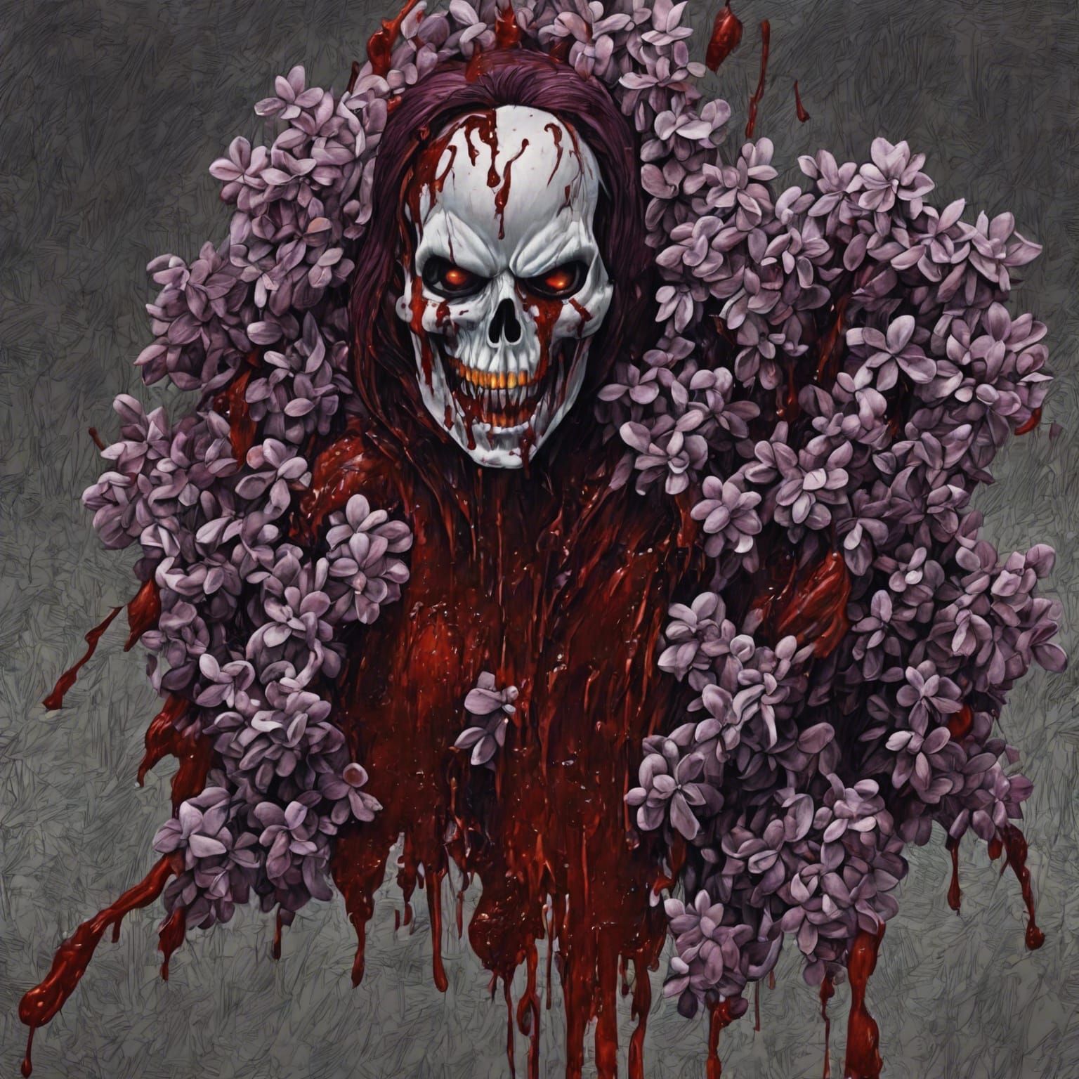 Pale Woman Praying with Lilacs, Surreal Portrait