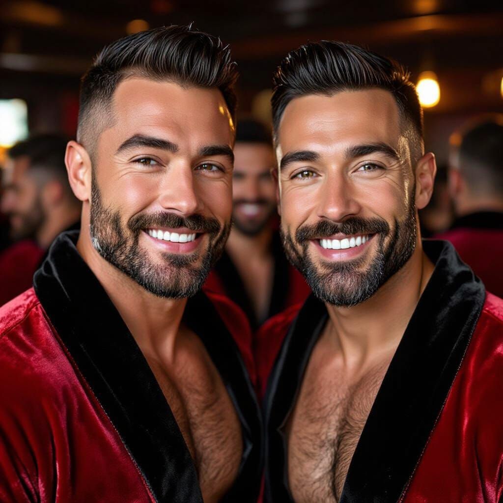 Elegant Men in Velvet Robes in a Pub