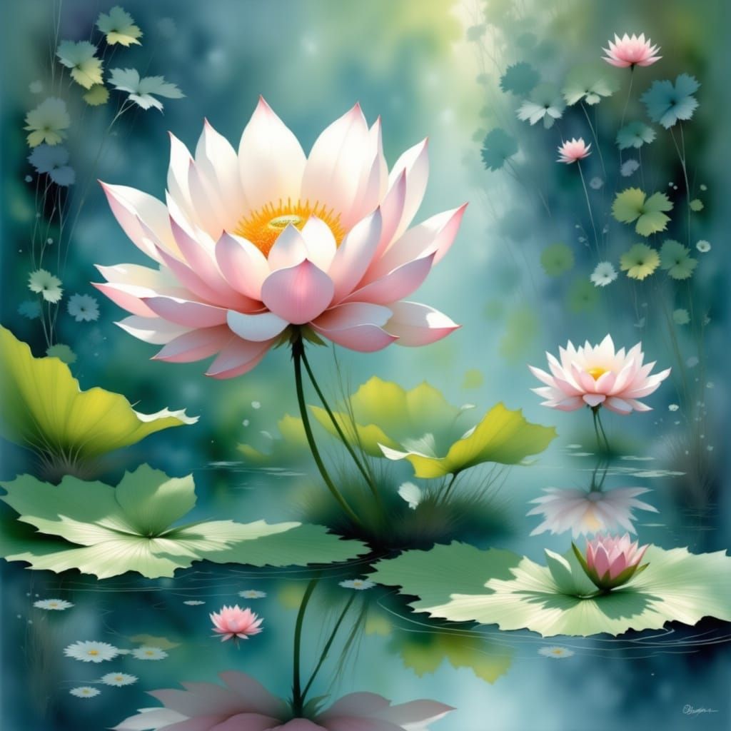 Delicate Lotus Flower in Dreamy Water Scene