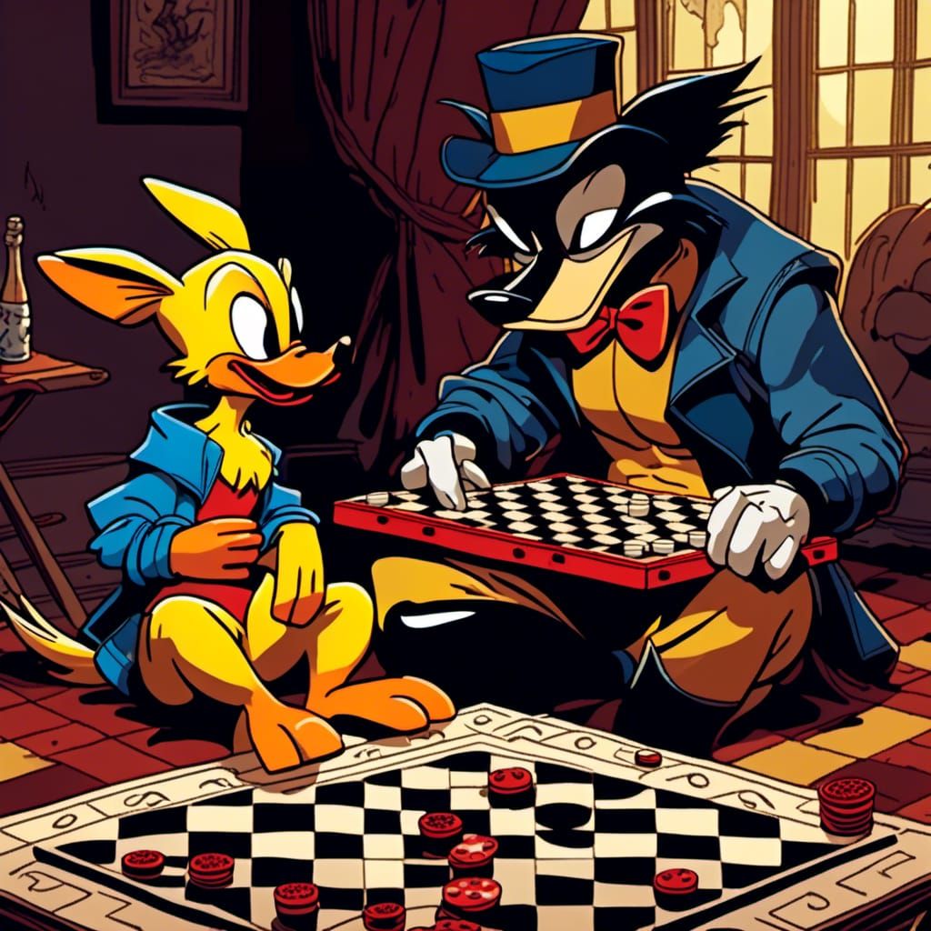 Hyperreal Wolverine and Daffy Duck Play Checkers