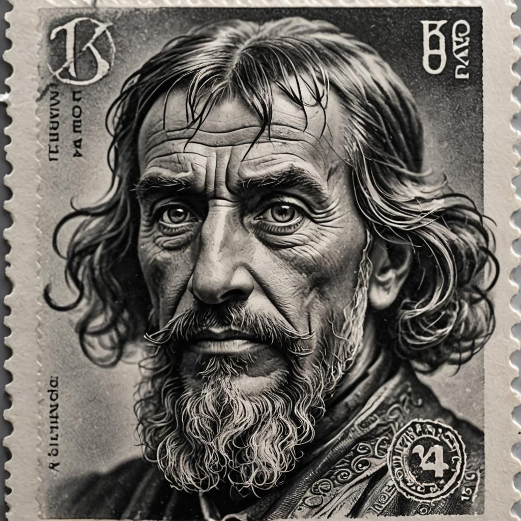 Macro Photo of Portrait on a Black and White Stamp