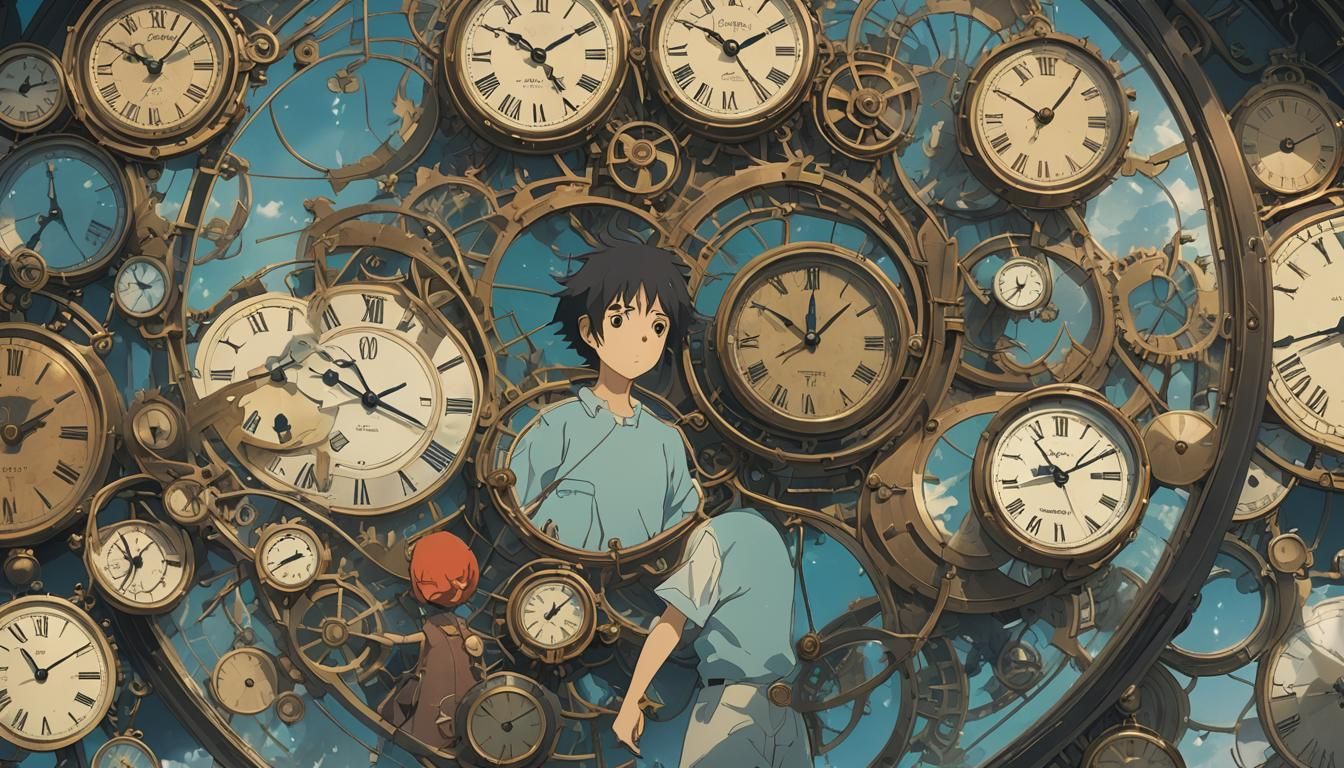 Double Exposure Clock in Anime Style