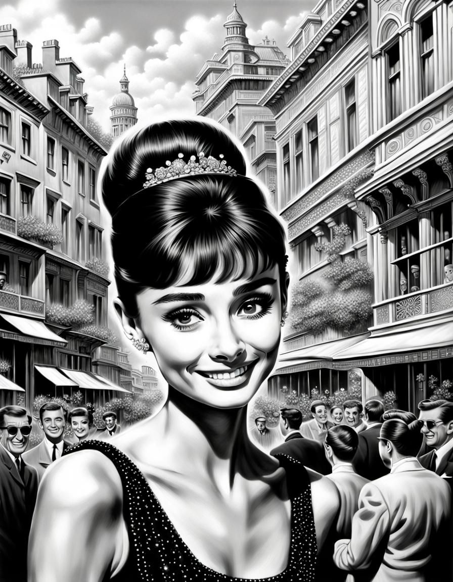 Audrey Hepburn's Mischievous Smile: Detailed Matte Painting