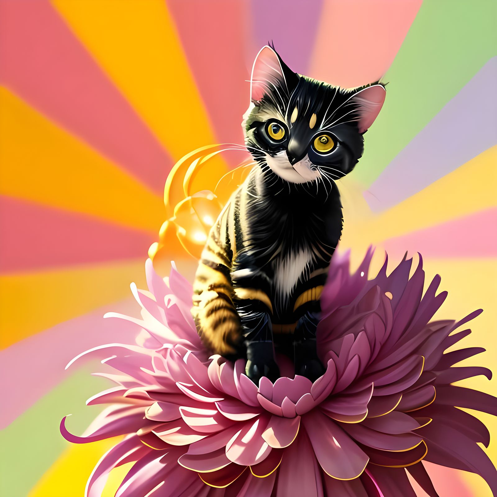Adorable Spider Kitten on Flower in 3D Anime Art