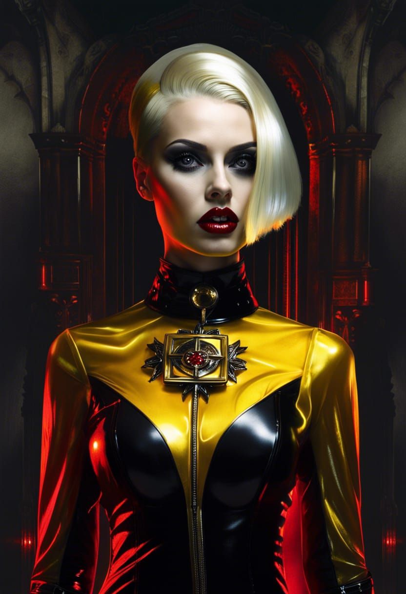 Gothic Cyberpunk Nun in Latex Dress