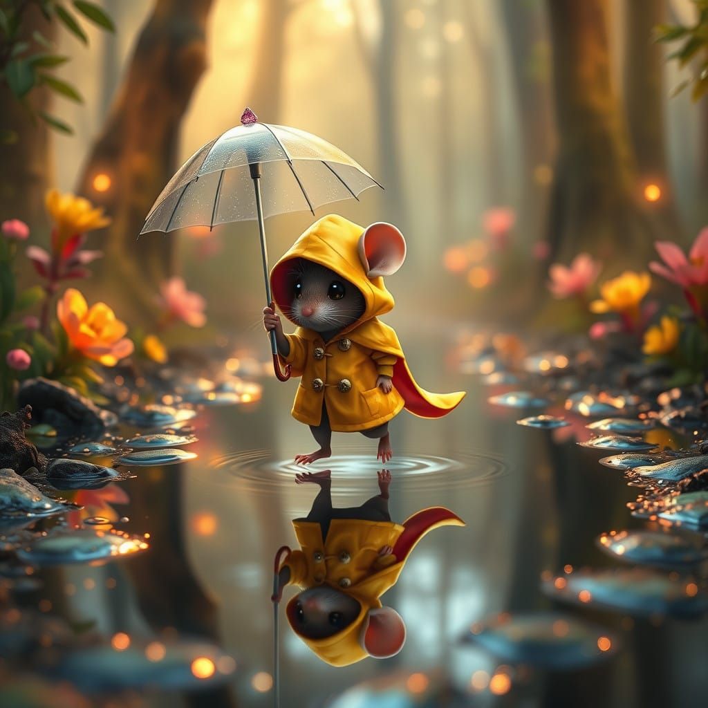 Whimsical Mouse in Sunshine Yellow Raincoat Strolls Through ...