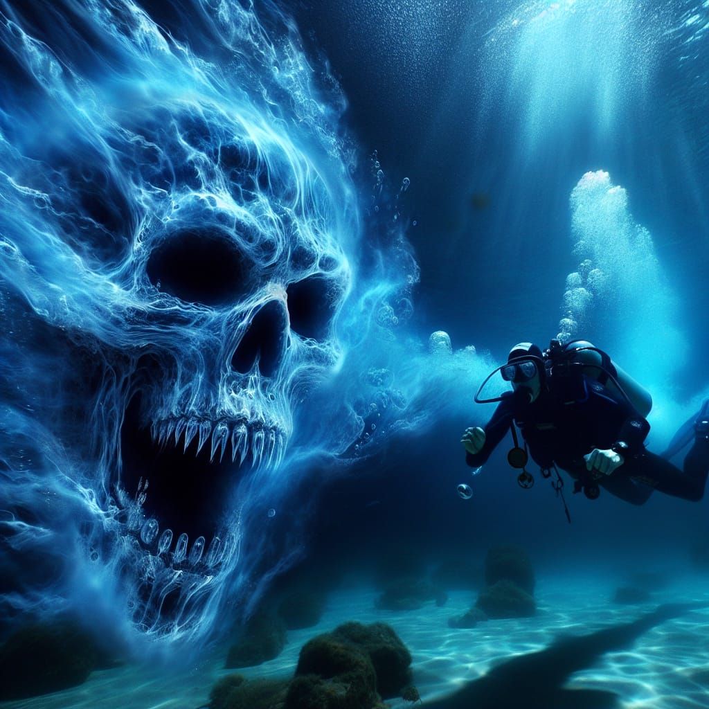 Eerie Blue Skull Apparition Haunts Diver Underwater