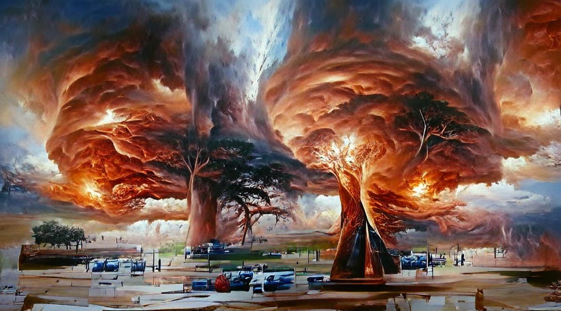 Giant Tree of Life in Cataclysmic Storm, Oil Painting