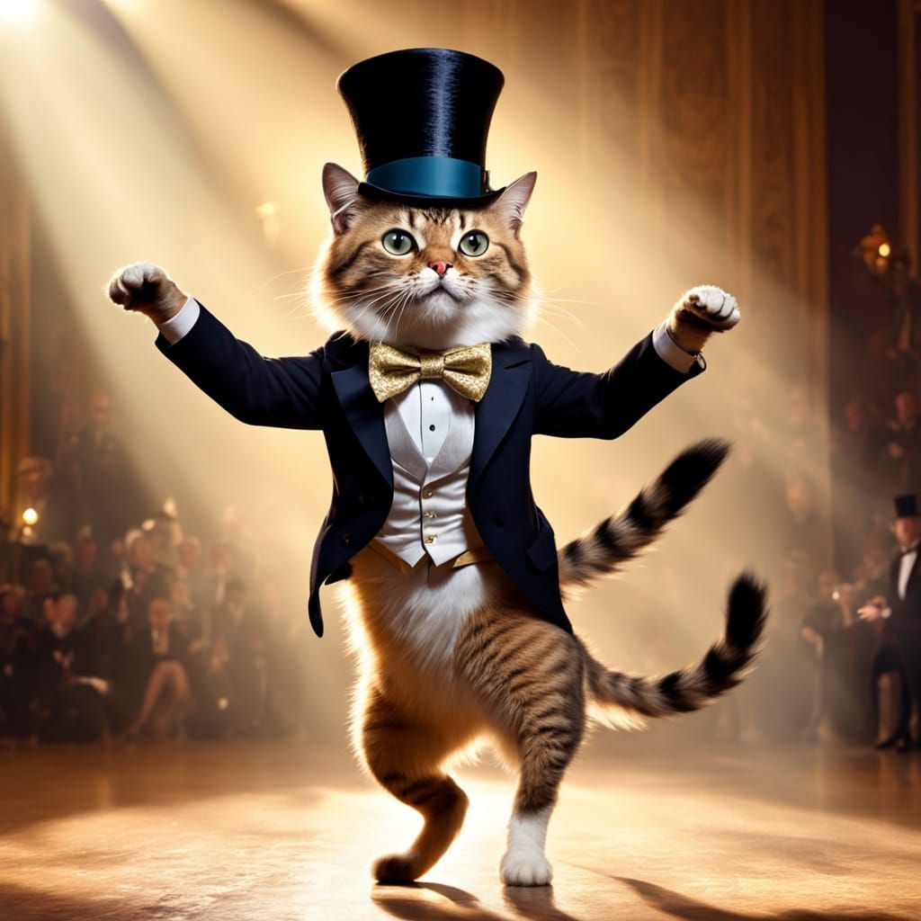 Cat Tap Dancer in Top Hat - Vibrant Oil Painting