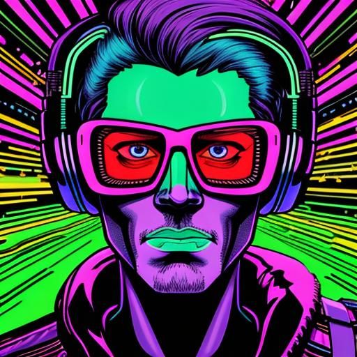 Retro Futuristic Cityscape in Neon Synthwave Style