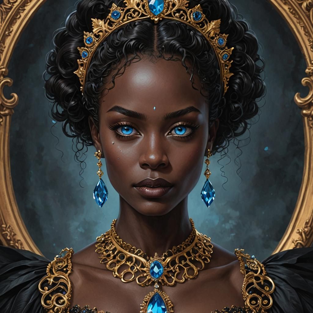 Dark Academia Creole Queen with Blue Eyes