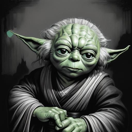 Yoda in Black and White Comic Style