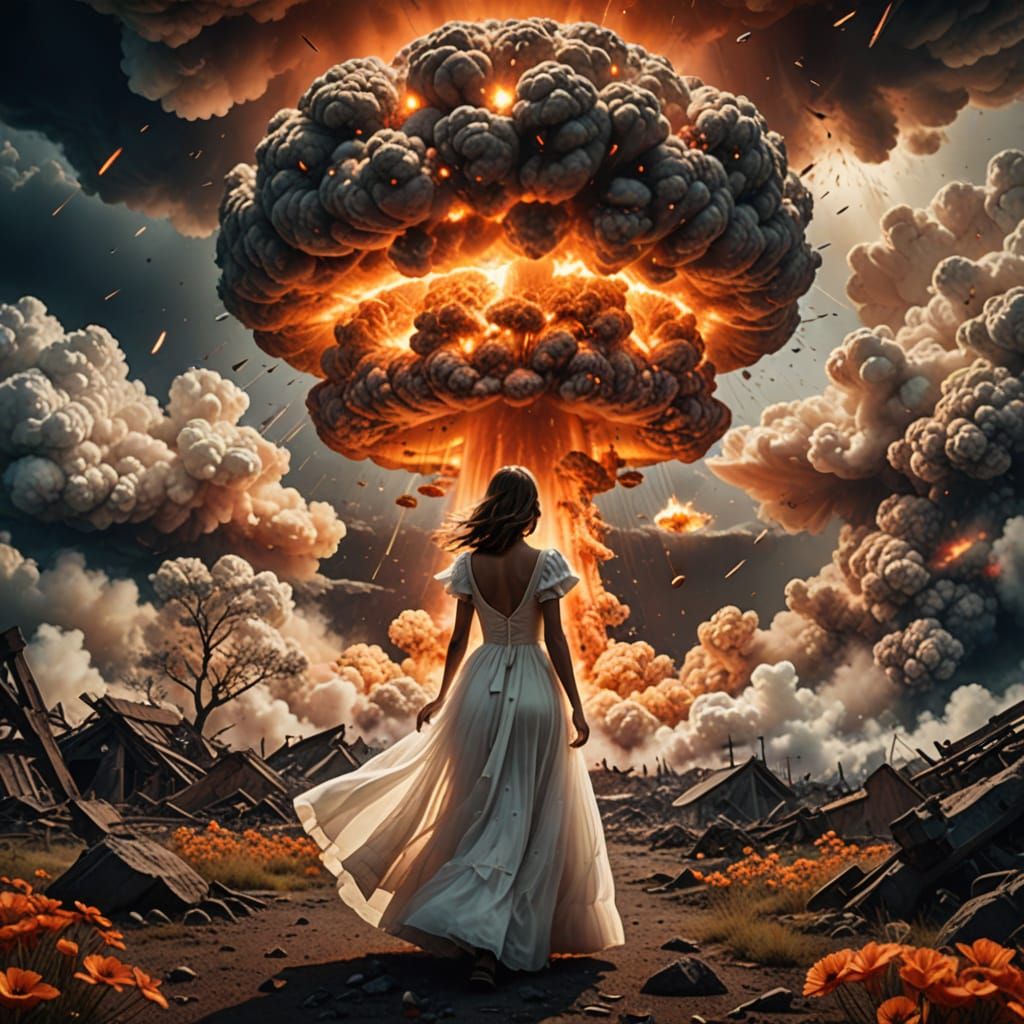 Epic Atomic Bomb Explosion in Vibrant Orange Glow