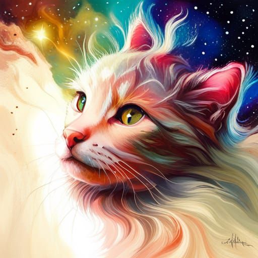 Galactic Cat in Graffiti Street Art Style