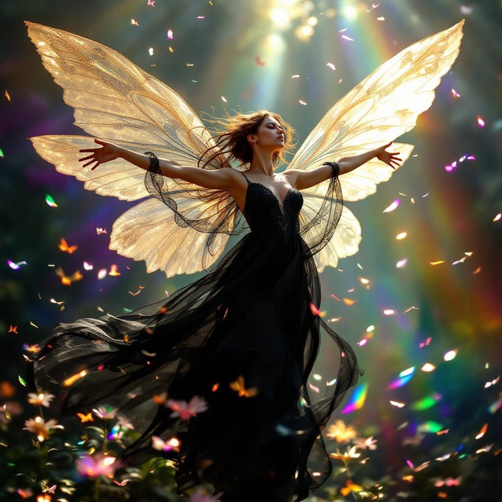 Fairy Woman with Translucent Wings in Matte Painting Style