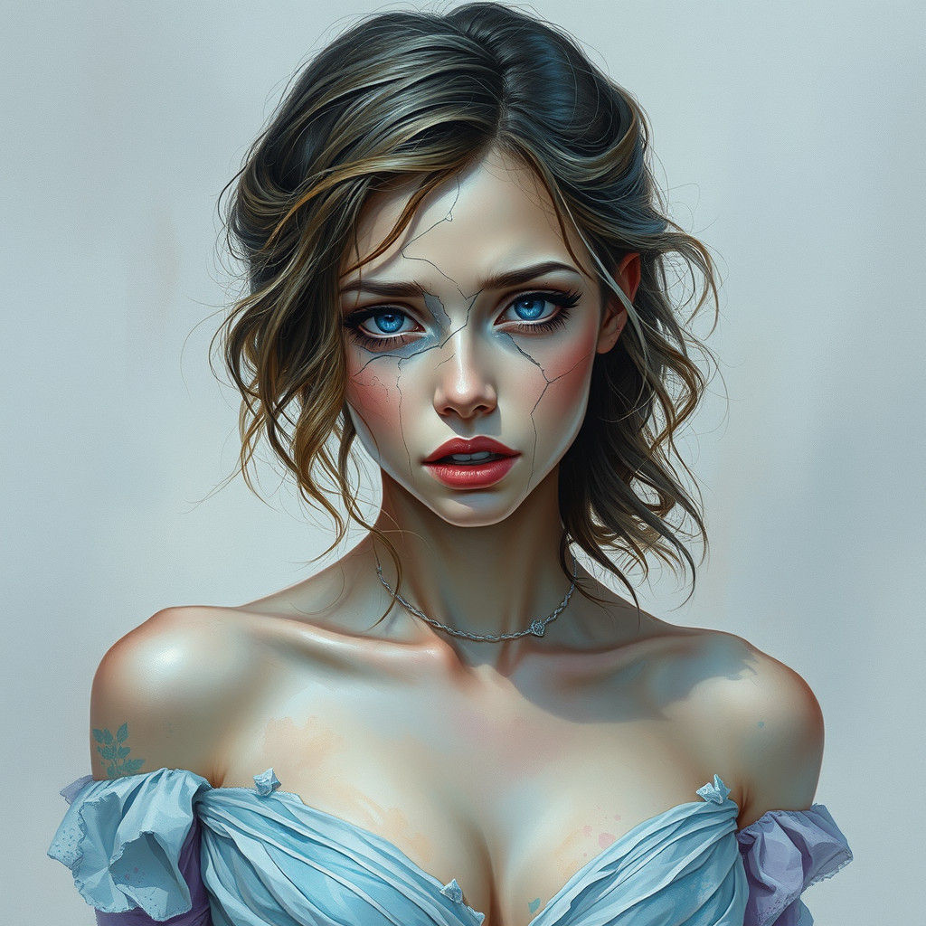 Anguished Woman in Watercolor Style