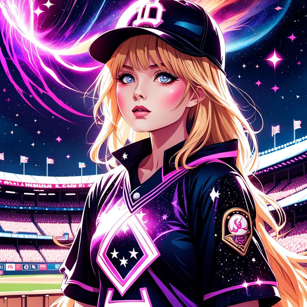 Creepy Cute Alien Baseball Player in Glitterpunk Style