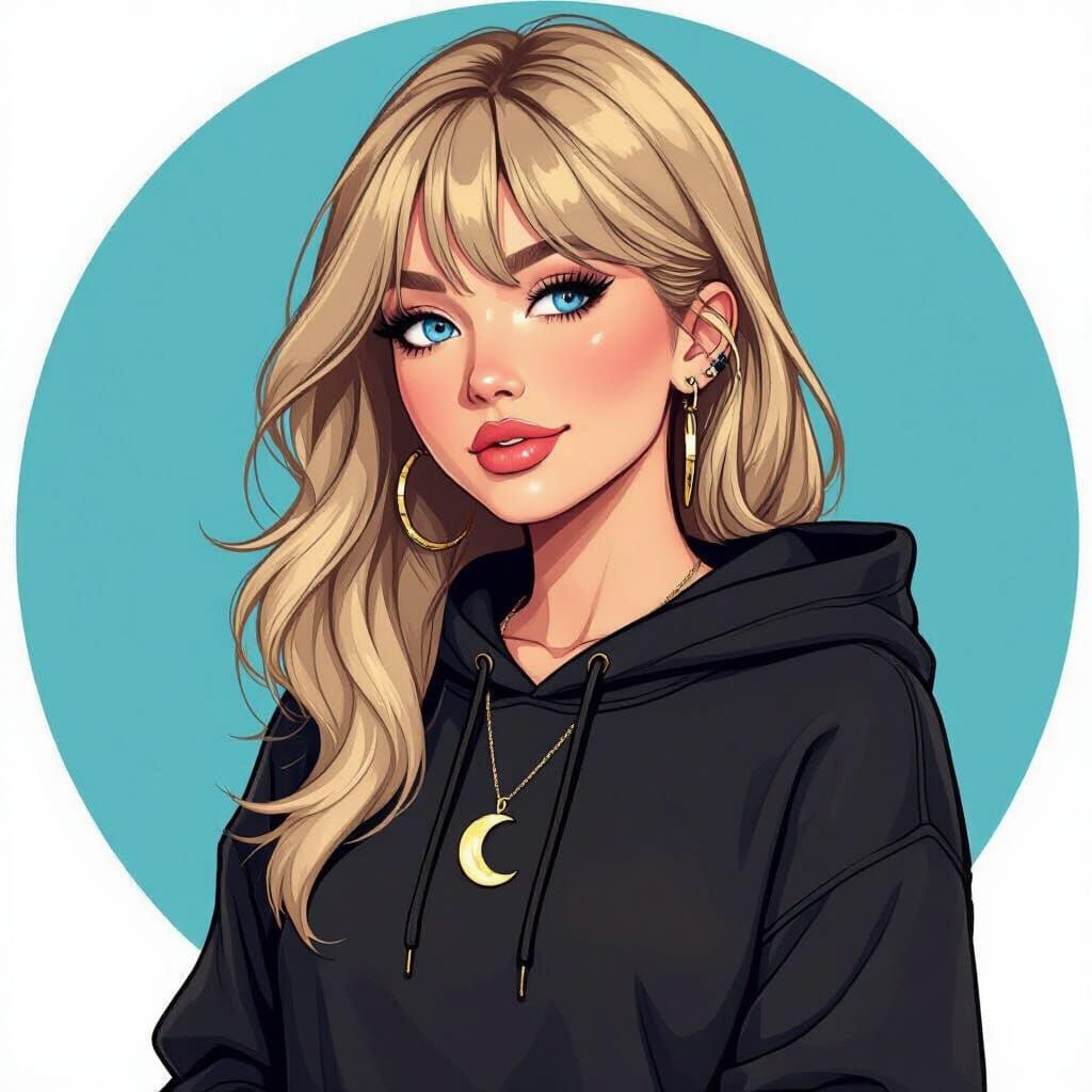 Woman with Blonde Hair and Blue Eyes in Black Hoodie
