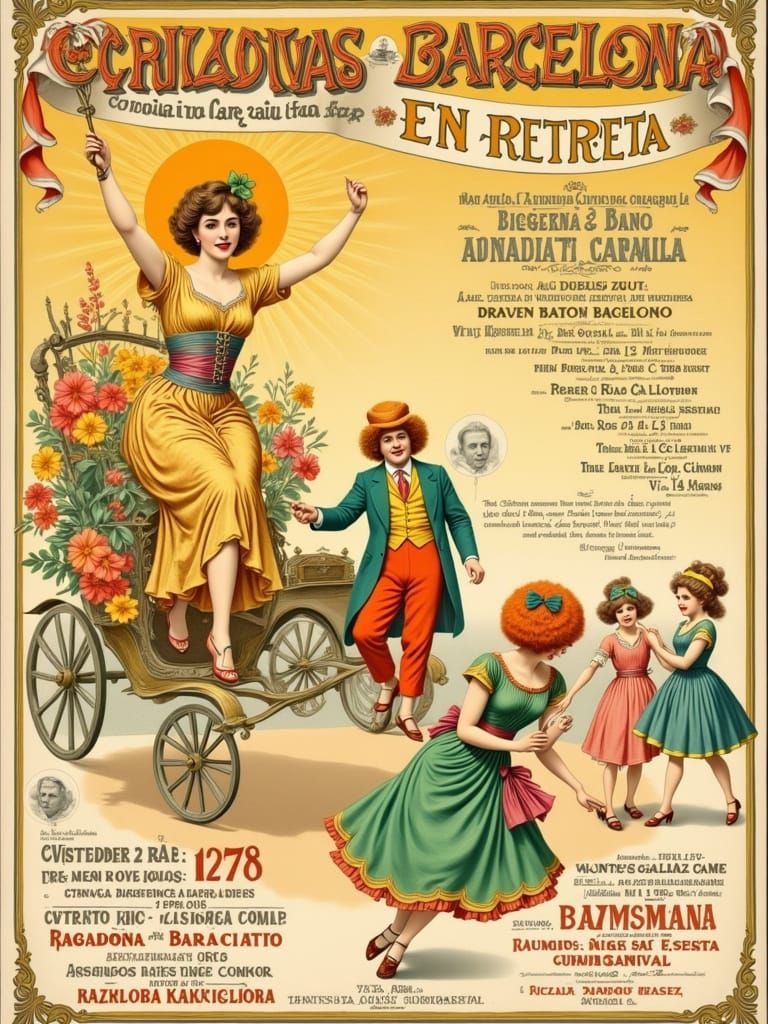 Vintage Barcelona Carnival Poster in Art Nouveau Style