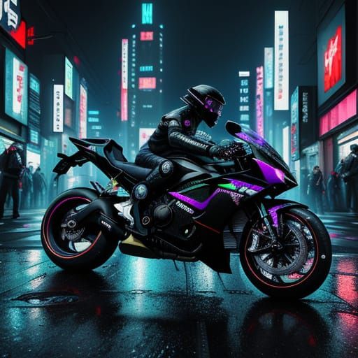 Cyberpunk Racer in Tokyo Nightlife: Anime-Inspired Scene