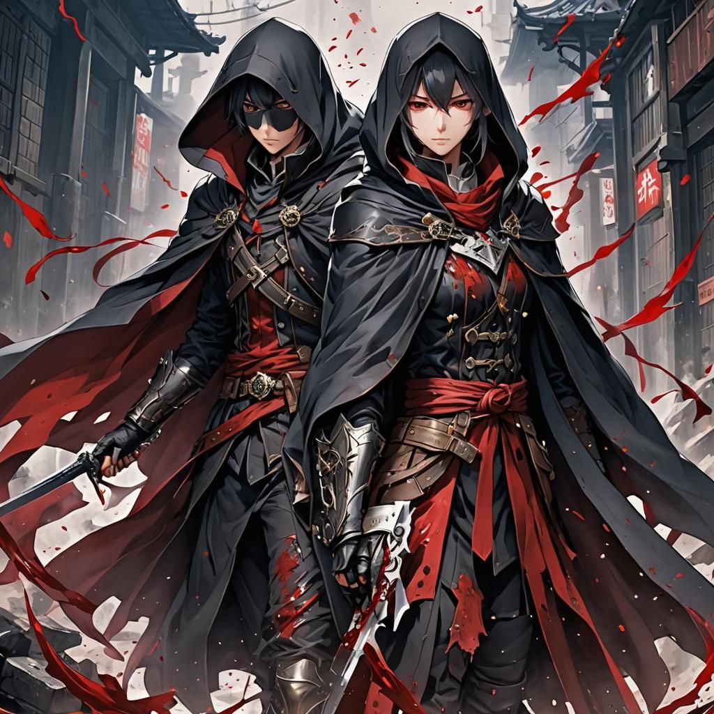 Anime Assassin in Blood-Soaked Cloak