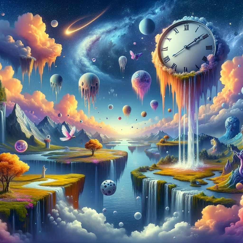 Dreamlike Landscape with Floating Islands and Waterfalls