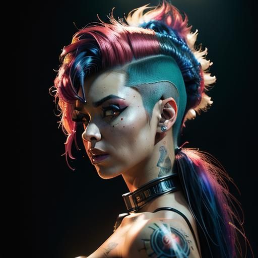 Cyberpunk Bartender Woman in Dystopian Bar
