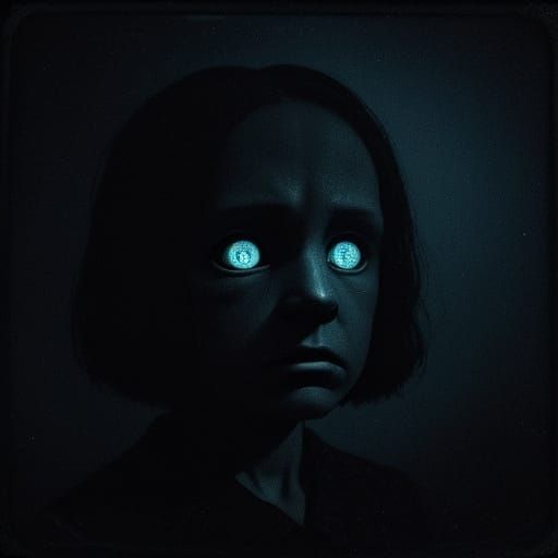 Eerie Child Stares into TV Static: Surreal Horror