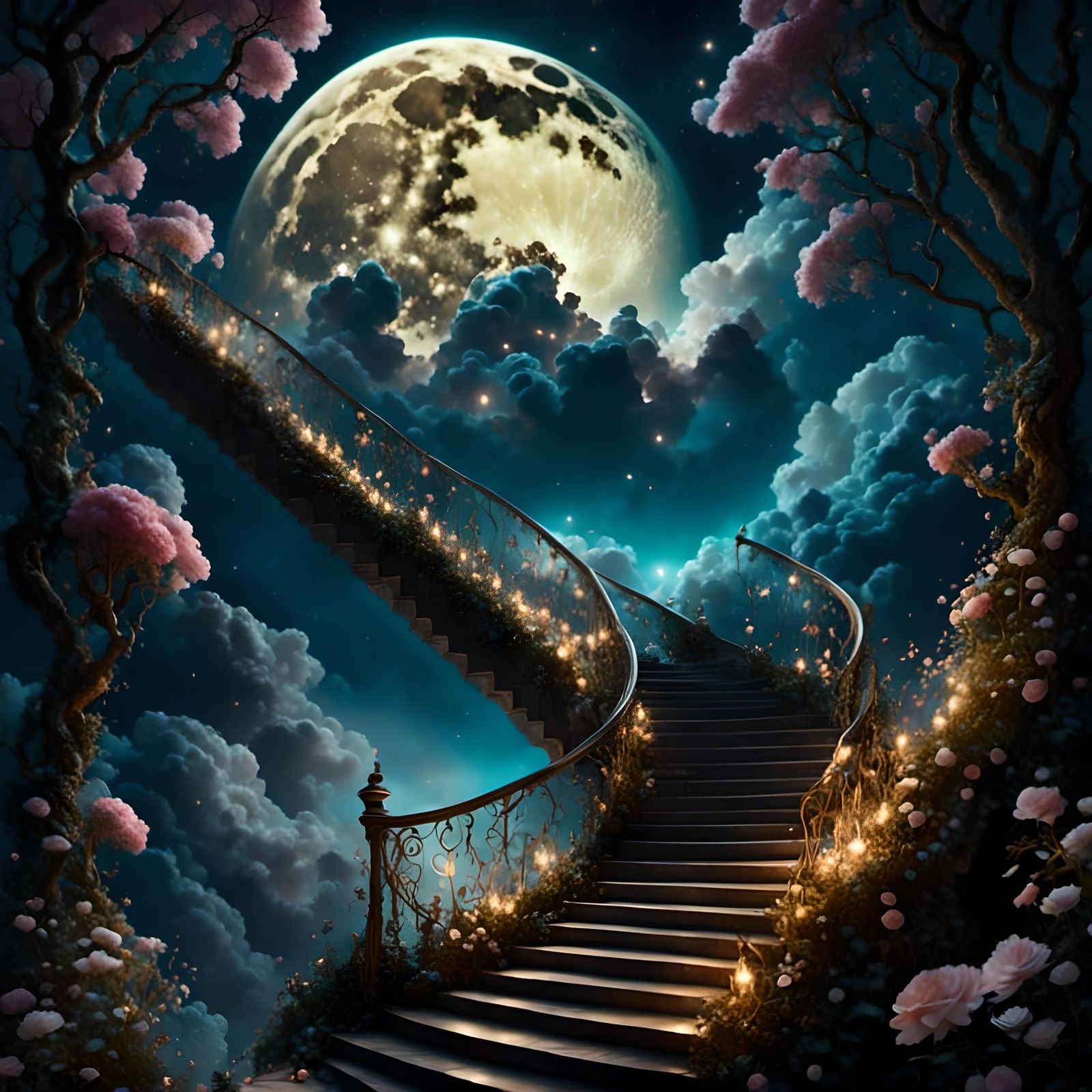 Surreal Stairway to the Moonlit Heavens