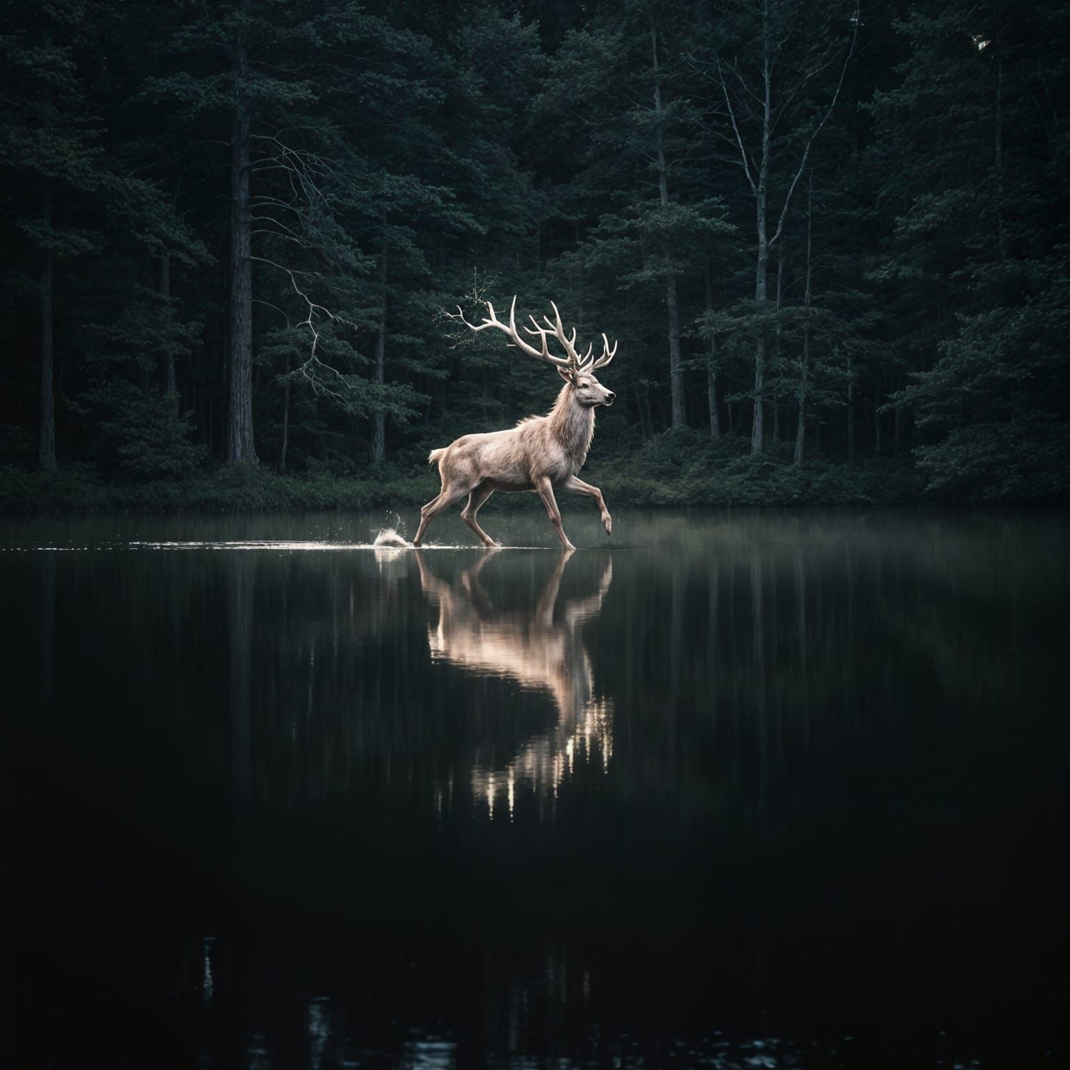 Stag Patronus Galloping in Dark Forest