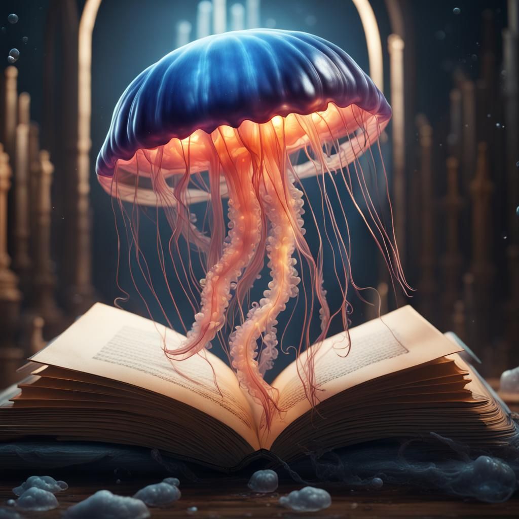 Jellyfish Emerges from Book: Fantasy Concept Art