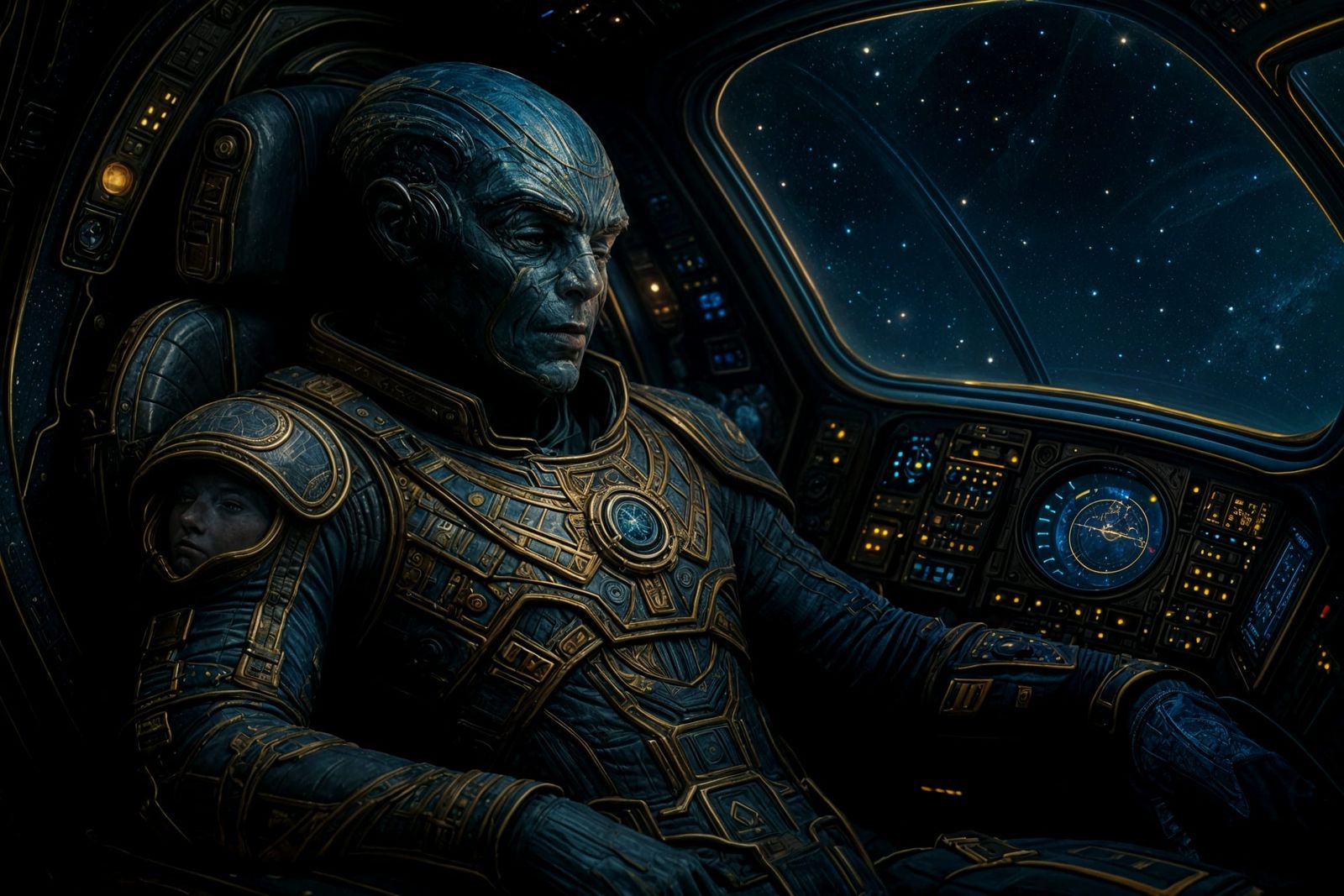 Zanarian Space Pilot Relaxing in Cockpit: Hyperrealistic Dig...