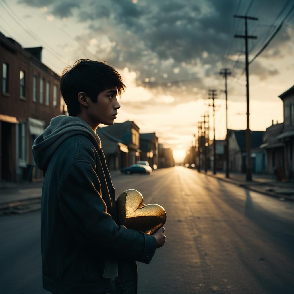 Heartbroken Boy on Lonely Street: Cinematic Film Still