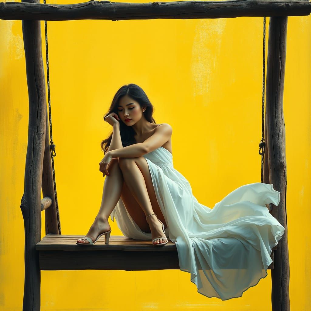 Woman on Swing with Abstract Backdrop
