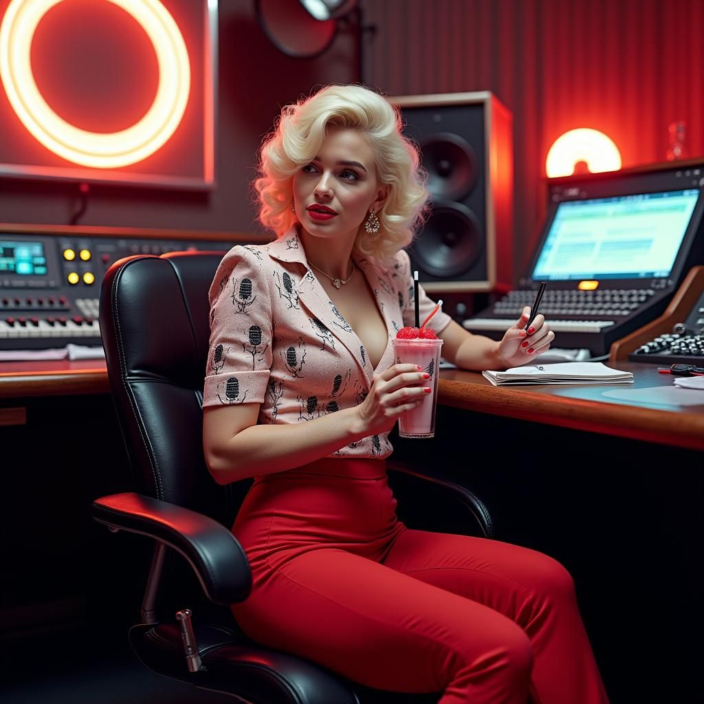 Marilyn Monroe in a Cyberpunk Recording Studio