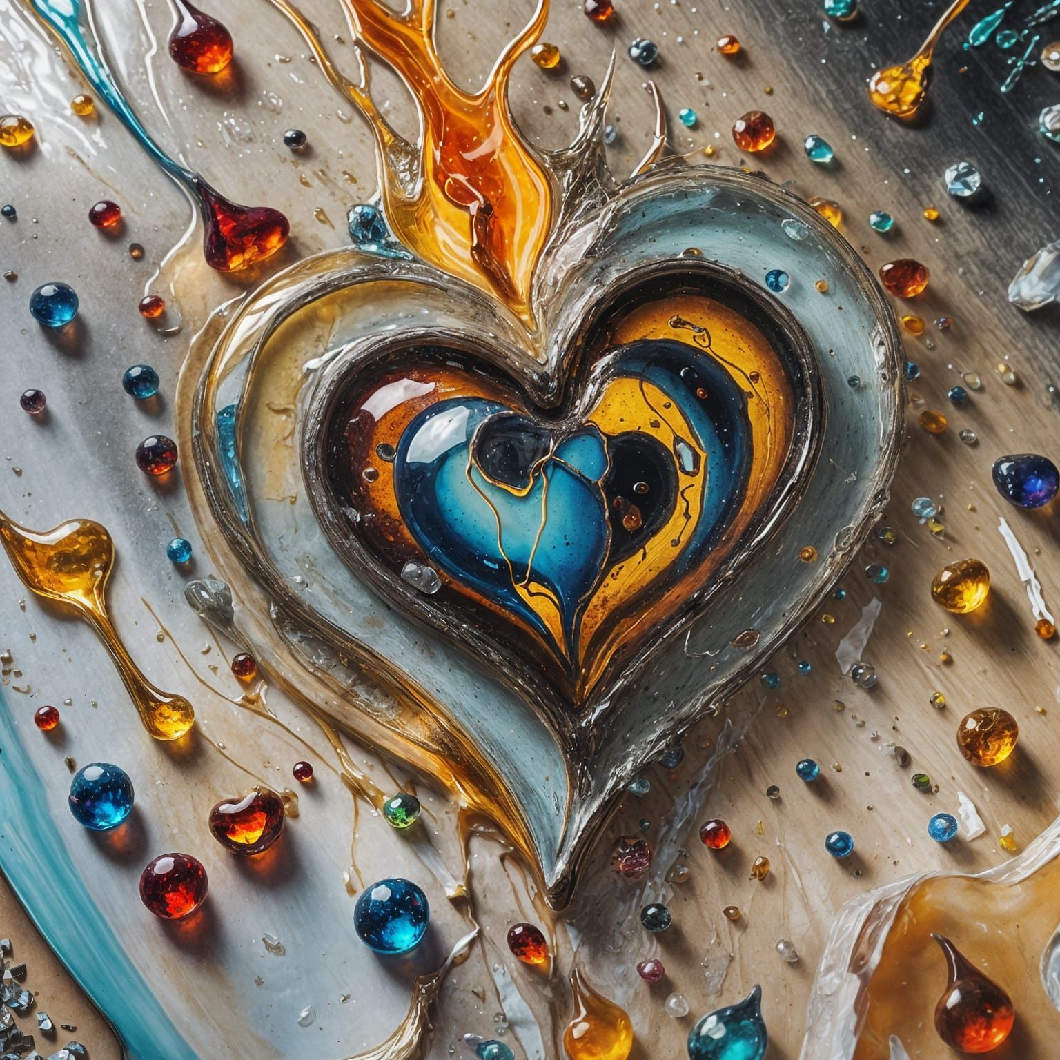 Shattered Heart Ablaze with Colorful Tears