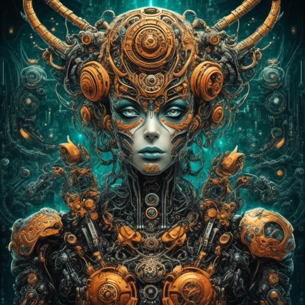 Menacing Killer Robot in Punk Surrealist Style